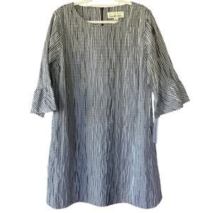 $340 Caroline Rose Women's Black Crinkle Gingham Dress Size L Minimalist Chic